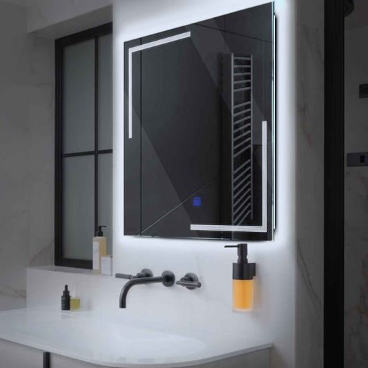 Square LED Mirror | Touch Button | Cool White Light - Reyze Minimal Series Model 2