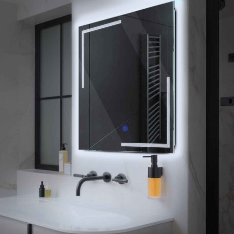 Square LED Mirror | Touch Button | Cool White Light - Reyze Minimal Series Model 2