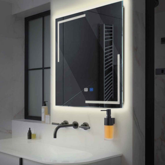 Square LED Mirror | Touch Buttons | Anti-Fog Function | Neutral White Light - Reyze Minimal Series Model 2