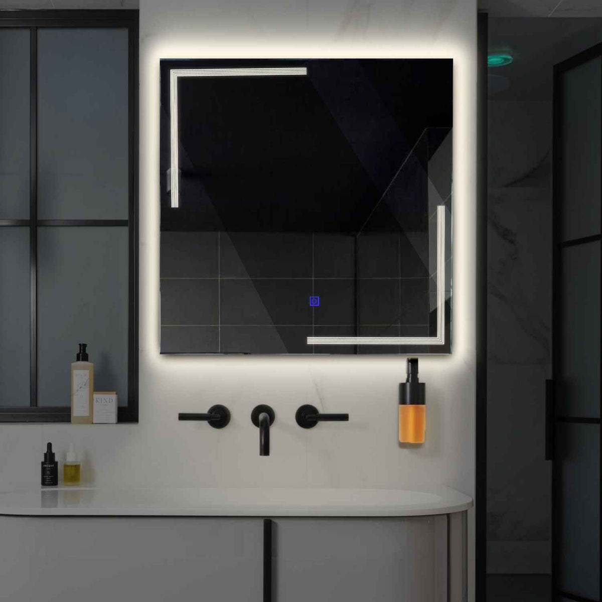 Square LED Mirror | Touch Button | Neutral White Light - Reyze Minimal Series Model 2