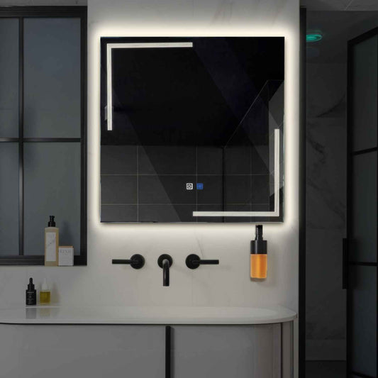 Square LED Mirror | Touch Buttons | Anti-Fog Function | Neutral White Light - Reyze Minimal Series Model 2