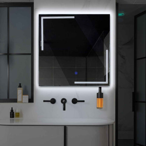Square LED Mirror | Touch Button | Cool White Light - Reyze Minimal Series Model 2
