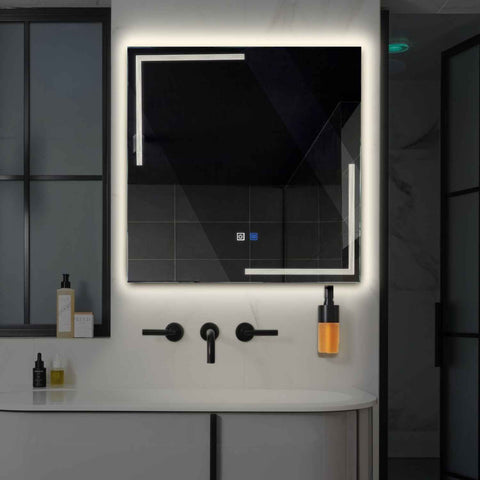 Square LED Mirror | Touch Buttons | Anti-Fog Function | Neutral White Light - Reyze Minimal Series Model 2