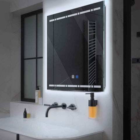 Square LED Mirror | Touch Buttons | Anti-Fog Function | Cool White Light - Reyze Minimal Series Model 3