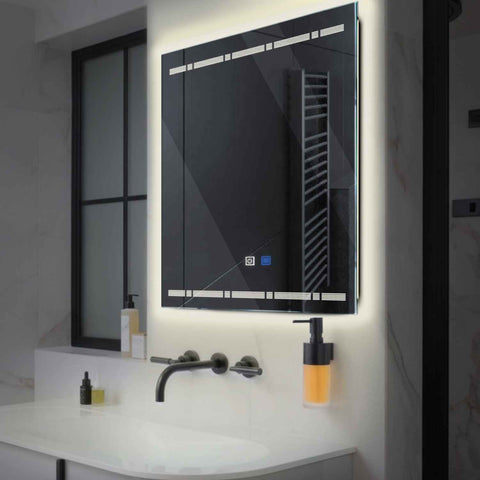 Square LED Mirror | Touch Buttons | Anti-Fog Function | Neutral White Light - Reyze Minimal Series Model 3