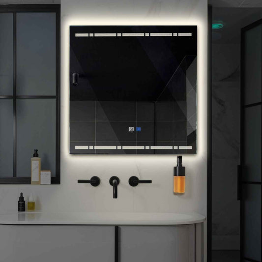 Square LED Mirror | Touch Buttons | Anti-Fog Function | Neutral White Light - Reyze Minimal Series Model 3