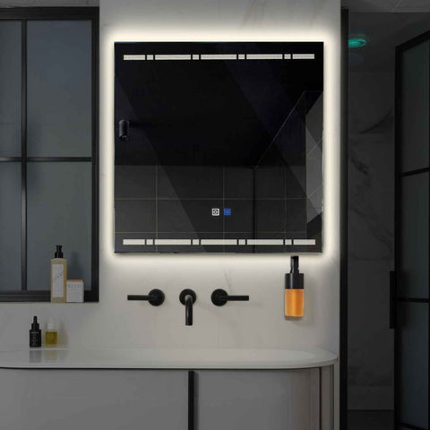 Square LED Mirror | Touch Buttons | Anti-Fog Function | Neutral White Light - Reyze Minimal Series Model 3