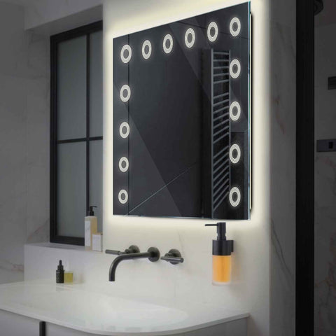 Square LED Mirror | Wall Switch Control | Neutral White Light - Reyze Minimal Series Model 4