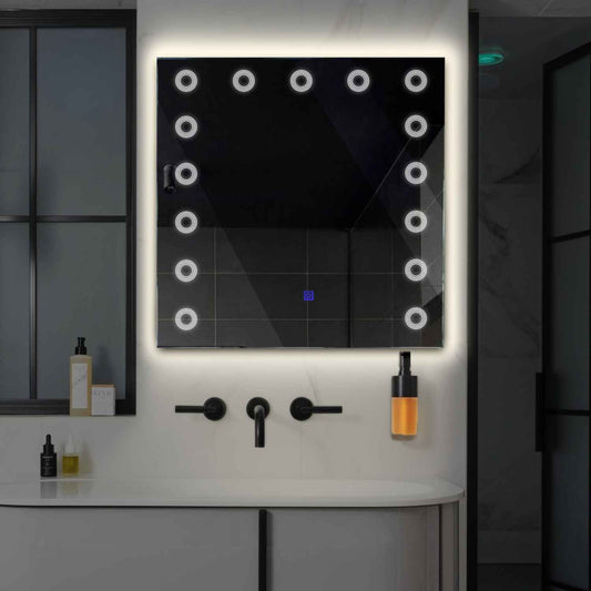 Square LED Mirror | Touch Button | Neutral White Light - Reyze Minimal Series Model 4