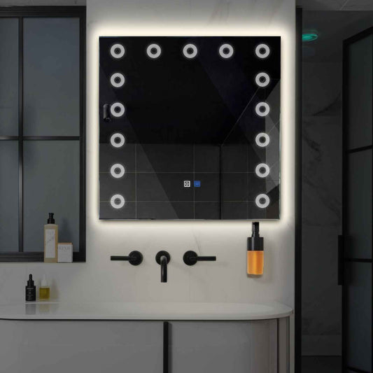 Square LED Mirror | Touch Buttons | Anti-Fog Function | Neutral White Light - Reyze Minimal Series Model 4