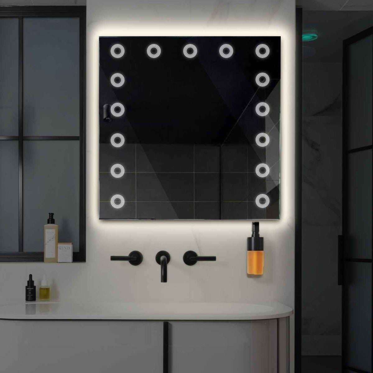 Square LED Mirror | Wall Switch Control | Neutral White Light - Reyze Minimal Series Model 4