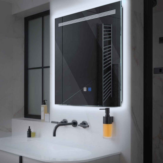 Square LED Mirror | Touch Buttons | Anti-Fog Function | Cool White Light - Reyze Minimal Series Model 5