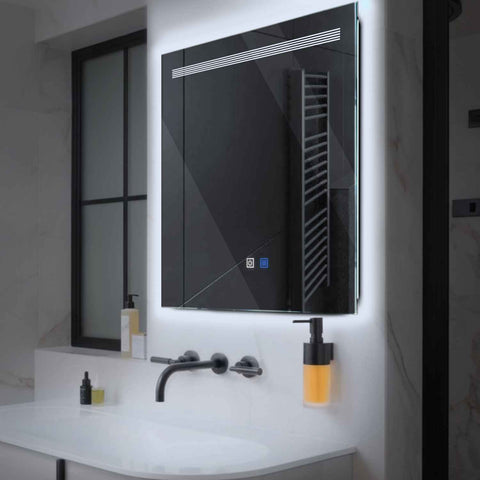 Square LED Mirror | Touch Buttons | Anti-Fog Function | Cool White Light - Reyze Minimal Series Model 5