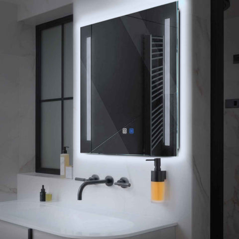 Square LED Mirror | Touch Buttons | Anti-Fog Function | Cool White Light - Reyze Minimal Series Model 7