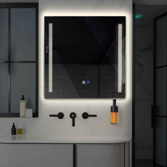 Square LED Mirror | Touch Buttons | Anti-Fog Function | Neutral White Light - Reyze Minimal Series Model 7