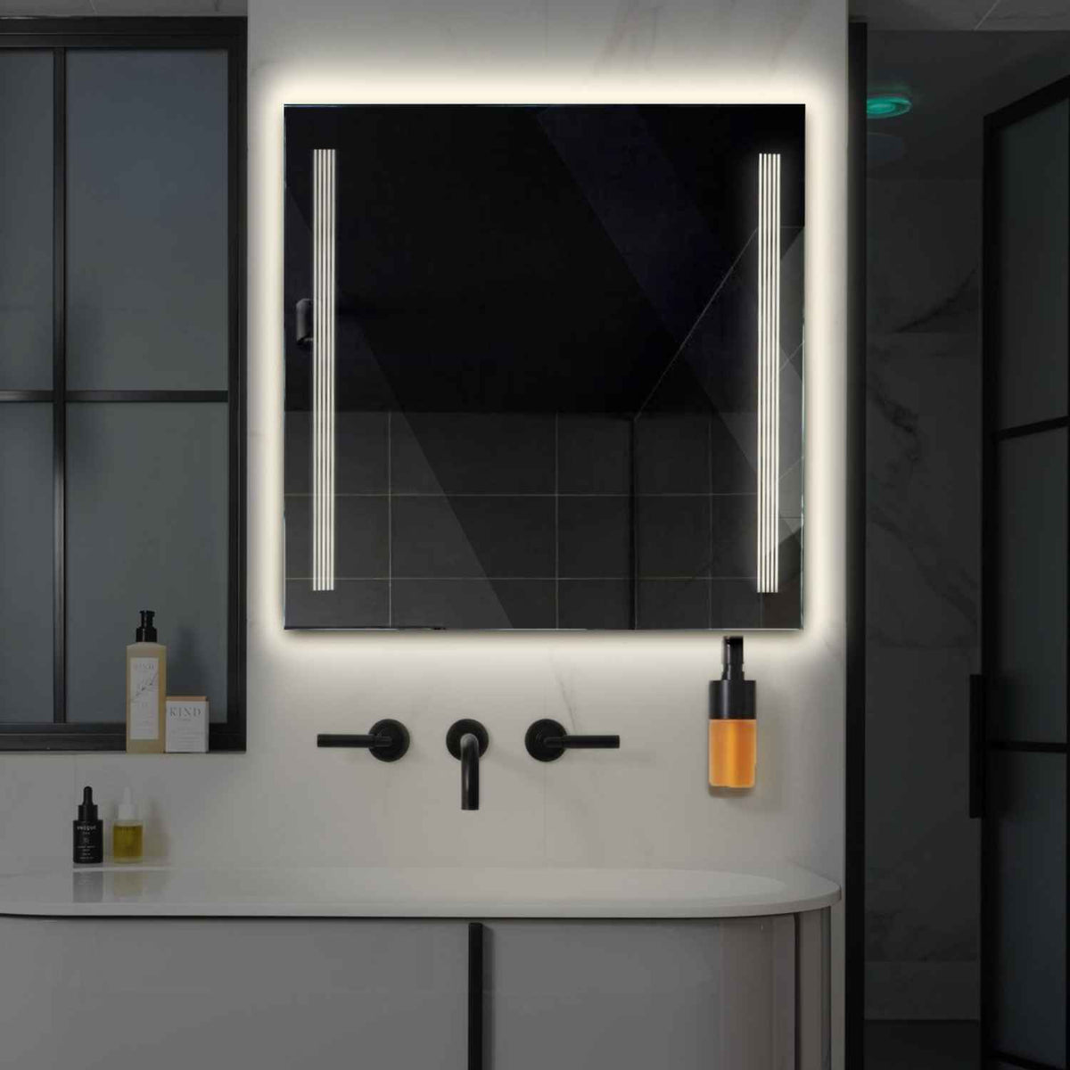 Square LED Mirror | Wall Switch Control | Neutral White Light - Reyze Minimal Series Model 7