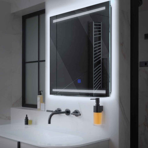 Square LED Mirror | Touch Button | Cool White Light - Reyze Minimal Series Model 8
