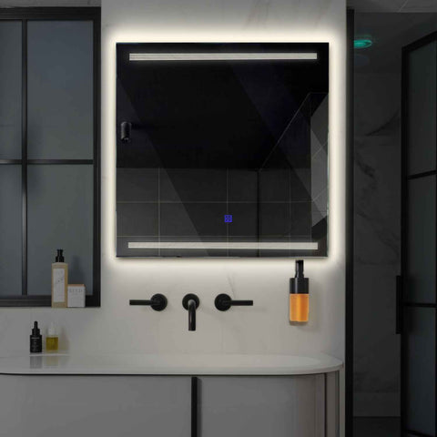 Square LED Mirror | Touch Button | Neutral White Light - Reyze Minimal Series Model 8