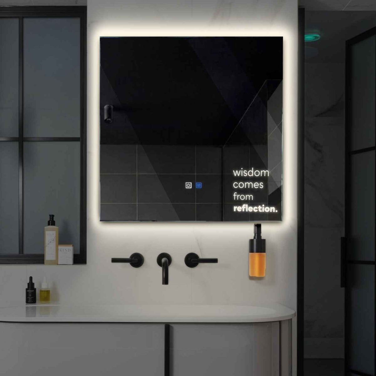 Square LED Mirror | Touch Buttons | Anti-Fog Function | Neutral White Light - Reyze Motivated Series Model 1