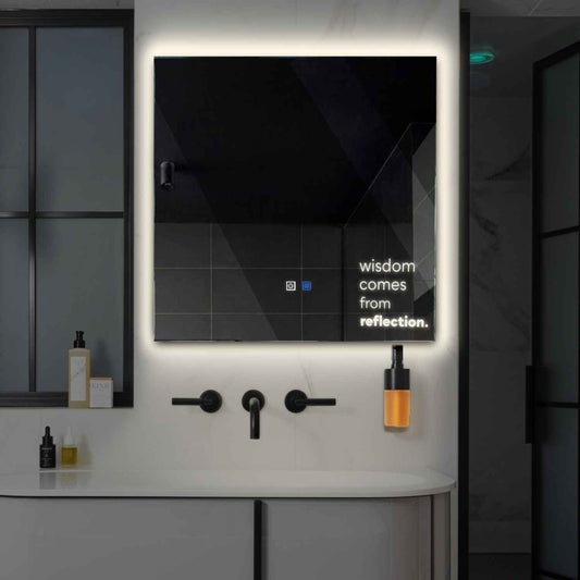 Square LED Mirror | Touch Buttons | Anti-Fog Function | Neutral White Light - Reyze Motivated Series Model 1