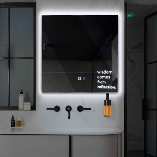 Square LED Mirror | Touch Buttons | Anti-Fog Function | Cool White Light - Reyze Motivated Series Model 1