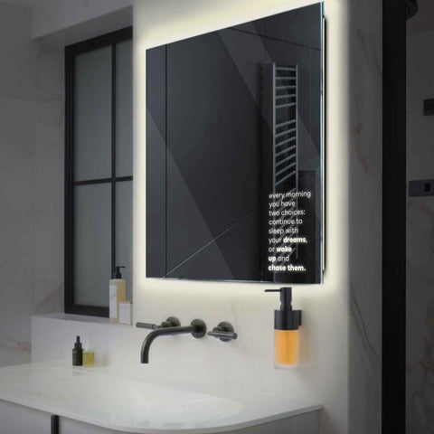 Square LED Mirror | Wall Switch Control | Neutral White Light - Reyze Motivated Series Model 2