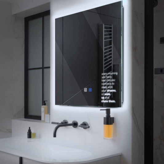 Square LED Mirror | Touch Buttons | Anti-Fog Function | Cool White Light - Reyze Motivated Series Model 2