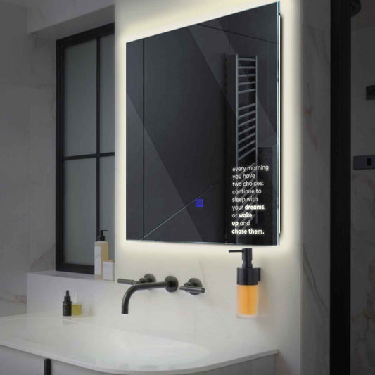 Square LED Mirror | Touch Button | Neutral White Light - Reyze Motivated Series Model 2