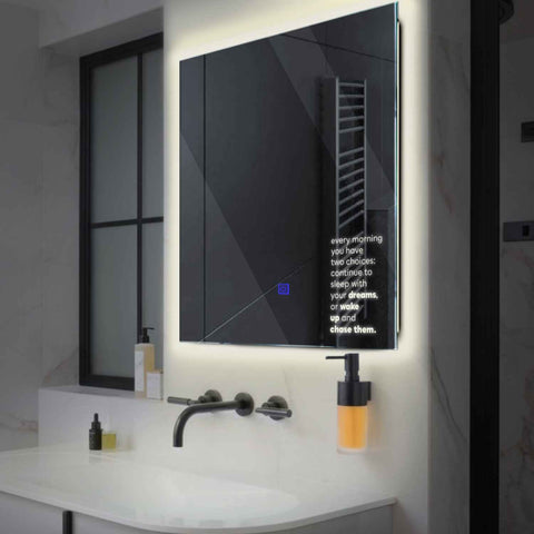 Square LED Mirror | Touch Button | Neutral White Light - Reyze Motivated Series Model 2