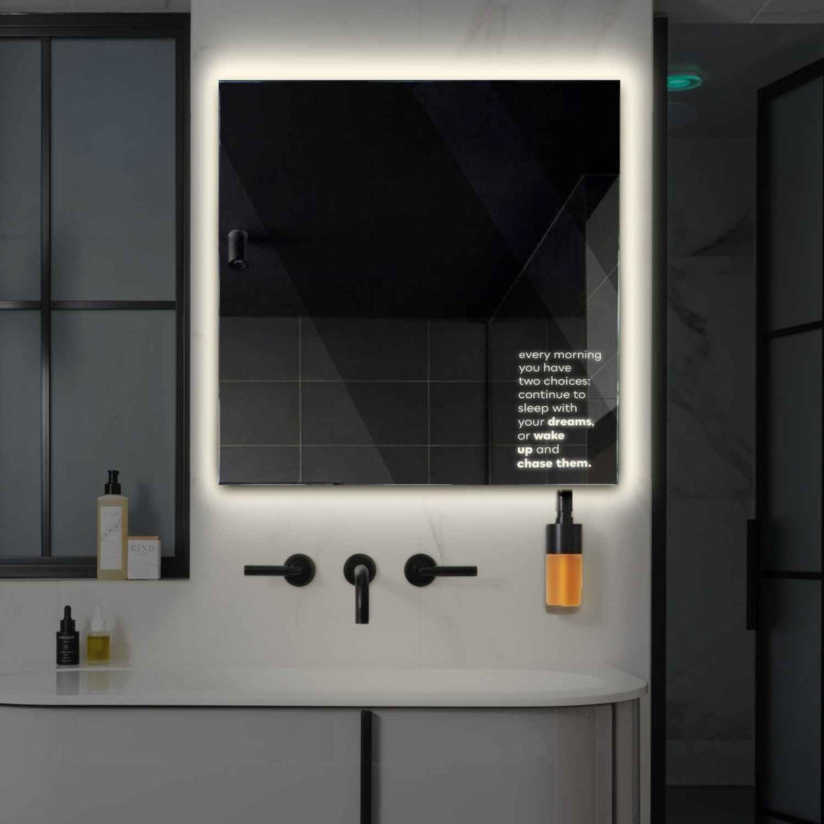 Square LED Mirror | Wall Switch Control | Neutral White Light - Reyze Motivated Series Model 2