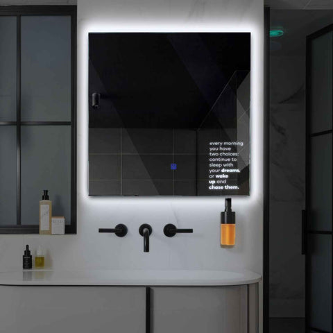 Square LED Mirror | Touch Button | Cool White Light - Reyze Motivated Series Model 2