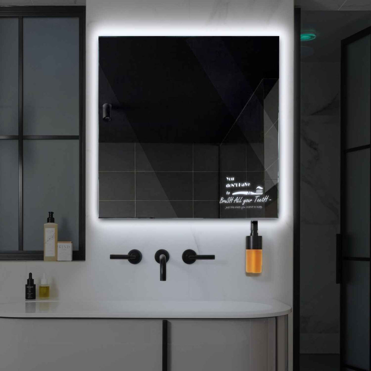 Square LED Mirror | Wall Switch Control | Cool White Light - Reyze Motivated Series Model 3
