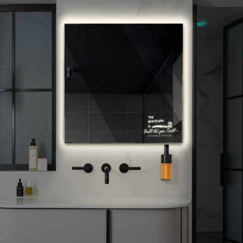 Square LED Mirror | Wall Switch Control | Neutral White Light - Reyze Motivated Series Model 3