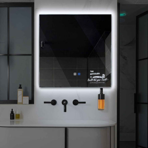 Square LED Mirror | Touch Buttons | Anti-Fog Function | Cool White Light - Reyze Motivated Series Model 3