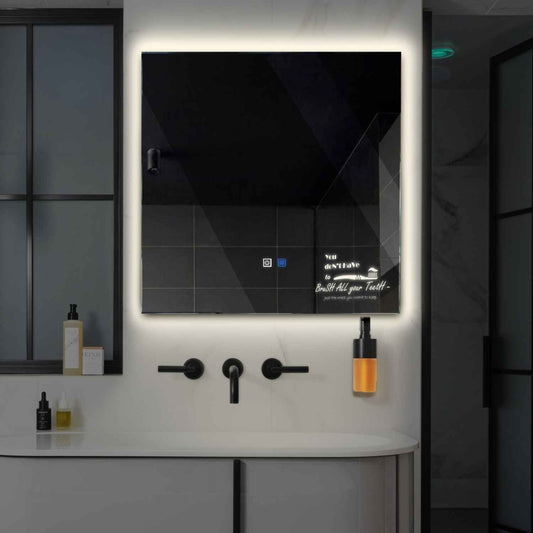 Square LED Mirror | Touch Buttons | Anti-Fog Function | Neutral White Light - Reyze Motivated Series Model 3