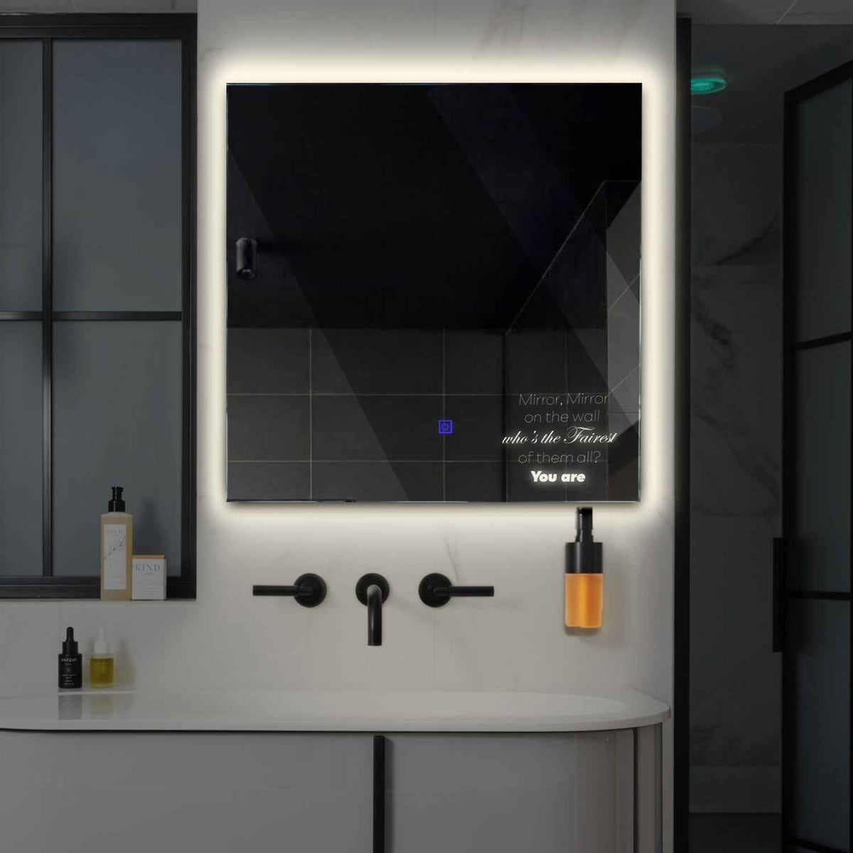 Square LED Mirror | Touch Button | Neutral White Light - Reyze Motivated Series Model 4