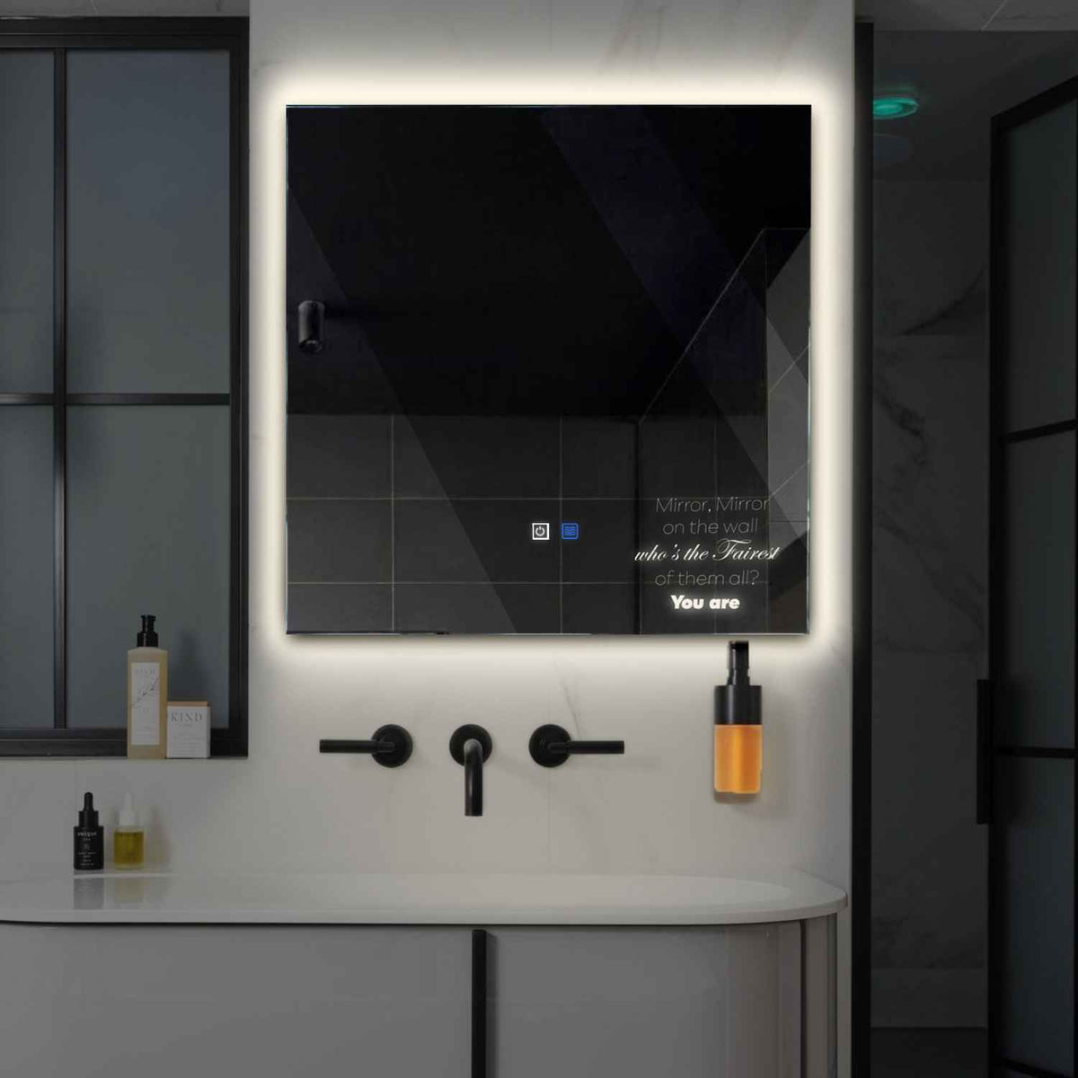 Square LED Mirror | Touch Buttons | Anti-Fog Function | Neutral White Light - Reyze Motivated Series Model 4