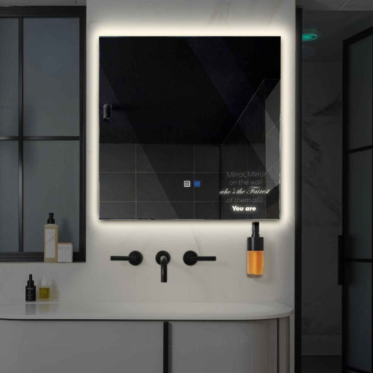 Square LED Mirror | Touch Buttons | Anti-Fog Function | Neutral White Light - Reyze Motivated Series Model 4
