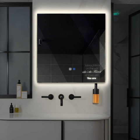 Square LED Mirror | Touch Buttons | Anti-Fog Function | Neutral White Light - Reyze Motivated Series Model 4