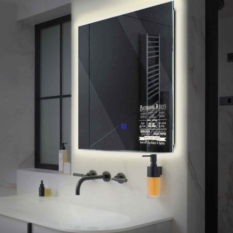 Square LED Mirror | Touch Button | Neutral White Light - Reyze Motivated Series Model 5