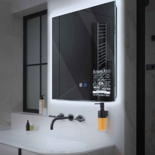 Square LED Mirror | Touch Buttons | Anti-Fog Function | Cool White Light - Reyze Motivated Series Model 5
