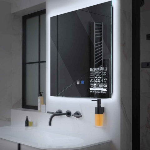 Square LED Mirror | Touch Buttons | Anti-Fog Function | Cool White Light - Reyze Motivated Series Model 5