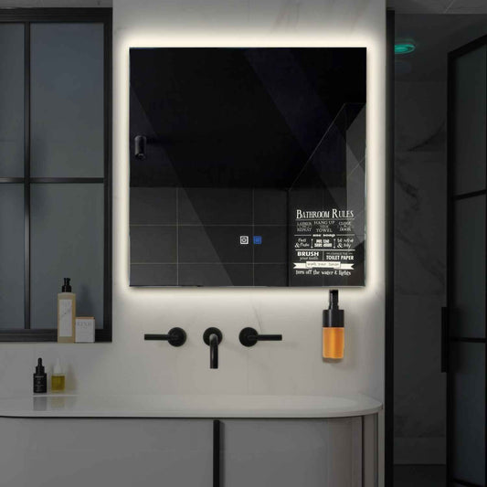 Square LED Mirror | Touch Buttons | Anti-Fog Function | Neutral White Light - Reyze Motivated Series Model 5
