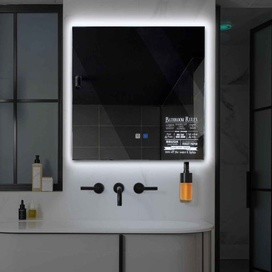 Square LED Mirror | Touch Buttons | Anti-Fog Function | Cool White Light - Reyze Motivated Series Model 5