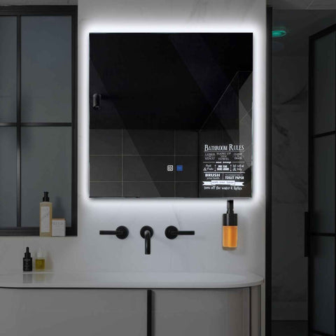Square LED Mirror | Touch Buttons | Anti-Fog Function | Cool White Light - Reyze Motivated Series Model 5