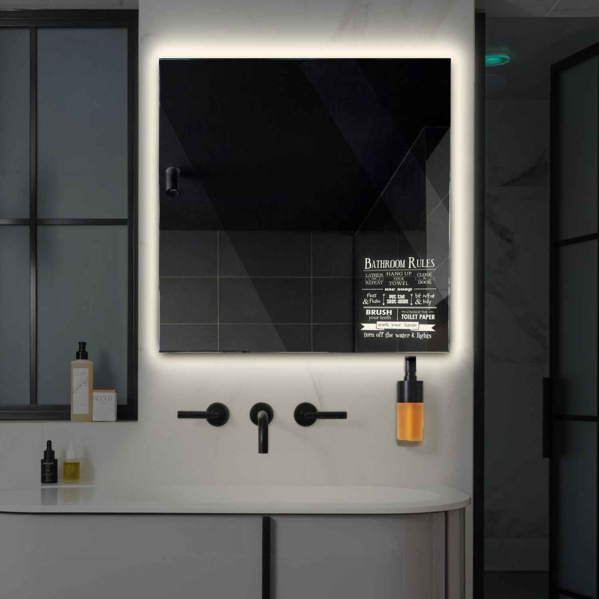 Square LED Mirror | Wall Switch Control | Neutral White Light - Reyze Motivated Series Model 5