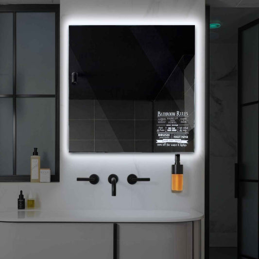 Square LED Mirror | Wall Switch Control | Cool White Light - Reyze Motivated Series Model 5