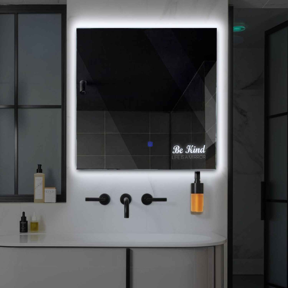 Square LED Mirror | Touch Button | Cool White Light - Reyze Motivated Series Model 6