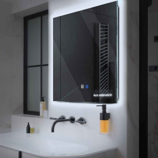 Square LED Mirror | Touch Buttons | Anti-Fog Function | Cool White Light - Reyze Motivated Series Model 7