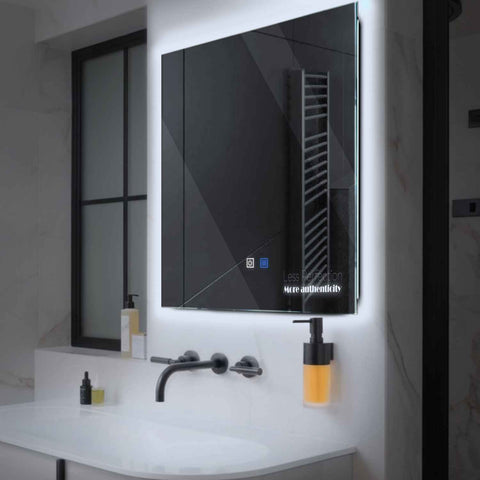 Square LED Mirror | Touch Buttons | Anti-Fog Function | Cool White Light - Reyze Motivated Series Model 7